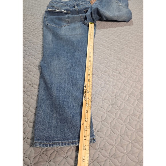 Lucky Brand Distressed Denim Overalls Medium Wash Ripped Straight Leg Blue - Picture 8 of 13